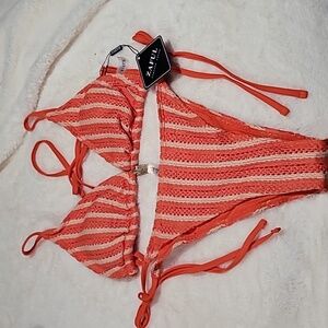 Zaful Coral and Cream Striped Bikini